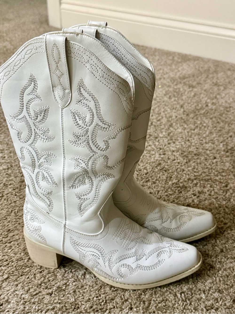 Louis Vuitton White Embroidered Western Ankle Boots